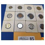 Collection of International World Coins in Cardboard Holders