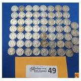 Sixty Mercury Dimes with Various Dates and Grades