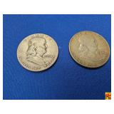 1954 and 1960 Franklin Half Dollars