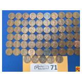 65 United States Wheat Pennies of Various Years