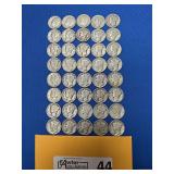 37 United States Mercury Dimes with Various Dates and 1917, 1946, 1950 Roosevelt Silver Dimes