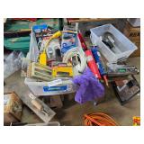 Assorted Hardware and Tool Lot with Storage Bin