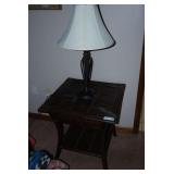 Rattan Side Table with Metal Table Lamp