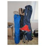 Collection of Portable Folding Chairs and Carrying Bags