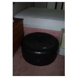 Round Dark Brown Faux Leather Upholstered Ottoman on Casters