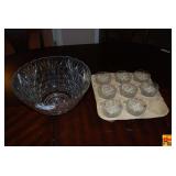 Pressed Glass Punch Bowl Set with Eight Cups