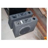 Pair of Carpeted Audio Speaker Enclosures with Horn Tweeters
