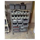 Rolling Wire Shelving Unit With Assorted Hardware Bins & Contents