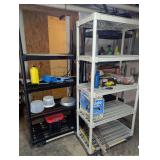 Plastic Storage Shelving Units With Contents (2)