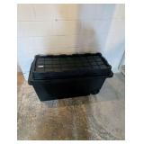 Large Black Rolling Plastic Storage Tote With Lid