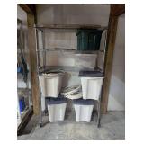 Chrome Wire Storage Shelf With Rolling Casters With Plastic Totes Of Wire & Miscellaneous