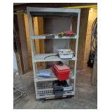 Plastic Storage Shelving Unit With Small Toolboxes