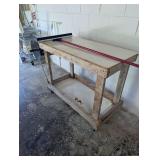 Custom Wooden Rolling Work Bench With Attached Hose Reel