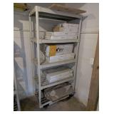 Plastic Shelving Unit With Luxury Vinyl Tile & Lighting Fixtures