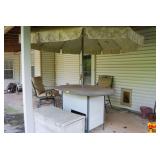 Patio Umbrella Table, Chairs & Storage Chest