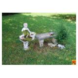 Concrete Fountain, Bench & Yard Statues