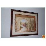 (2) Framed Thomas Kinkade Prints, Framed Garden Entrance Print & Faux Eucalyptus Swag