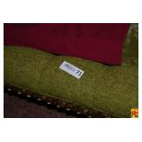 Long Upholstered Bench with Gilt Carved Wood Legs