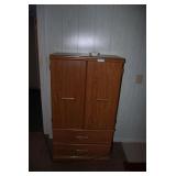 Wood Grain Entertainment Cabinet with Shelves and Two Lower Drawers