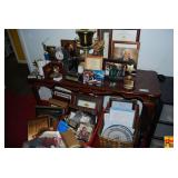 Assorted Memorabilia Collection with Trophies, Plaques, and Framed Documents