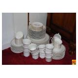 Large White Porcelain Dinnerware Set with Gold Trim Accents