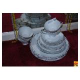 Porcelain Dinnerware Set with Silver Trim
