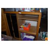Oak Media Stand with Glass Doors and Shelving