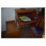 Oak Roll-Top Desk with Chair and Small Shelf Unit