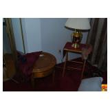 Small Wooden Accent Table with Folding Legs and Table Lamp