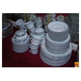 Large Collection of White Porcelain Dinnerware with Silver Trim