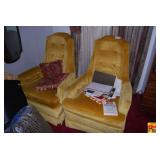 Pair of Yellow Velvet Upholstered Armchairs