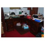 Large Wooden Executive L-Shaped Desk with Multiple Drawers