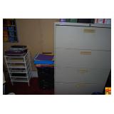 Four-Drawer Metal Filing Cabinet with Office Supplies Lot