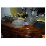 Assorted Pressed Glassware and Kitchen Items Lot