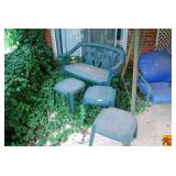 Green Plastic Patio Bench and Three Matching Stools