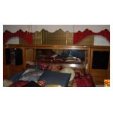 Wooden Bedroom Headboard Unit with Integrated Storage Cabinets and Mirror