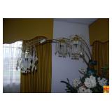Brass Multi-Arm Arc Floor Lamp with Crystal Prisms