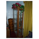 Oak Curio Cabinet with Glass Shelves and Mirrored Back