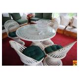 White Wicker Patio Dining Table and Four Swivel Chairs Set