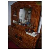 Wooden Dresser with Hutch and Mirror