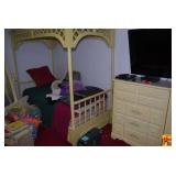 Yellow Painted Twin Canopy Bed and Matching Dresser (Items on Top of Dresser are not Included)
