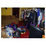 Lot of Assorted Clothing on Racks and in Boxes