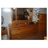 Oak Wood Dresser with Attached Mirror