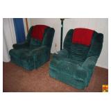Green Textured Fabric Recliner Armchairs, Lot of Two