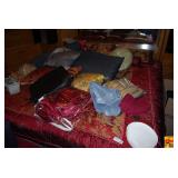 Red and Gold Damask Quilt and Bedding Set with Decorative Pillows and Accessories