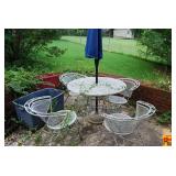 Metal Mesh Patio Table and Chairs Set with Umbrella