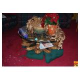 Ornate Round Coffee Table with Glass Top and Gold-Finished Base