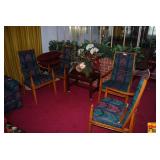 Set of 4 Mid-Century Modern Upholstered Wood Armchair with Chevron Pattern Fabric