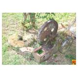 Cast Iron Engine Base with Flywheels and Grinding Stones