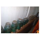 Large Collection of Ball Mason Jars, Glassware, and Aluminum Coffee Pots